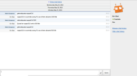 Errbot running on HipChat, showing off a (businesss-specific) command to get and set the disk quotas for mail accounts
